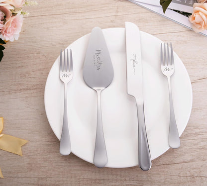 4 Pieces Wedding Cake Knife and Server Set, Stainless Steel Mr and Mrs Cake Cutter and Forks for Wedding, Birthday, Bridal Shower Gifts for Couples (Rose Gold)