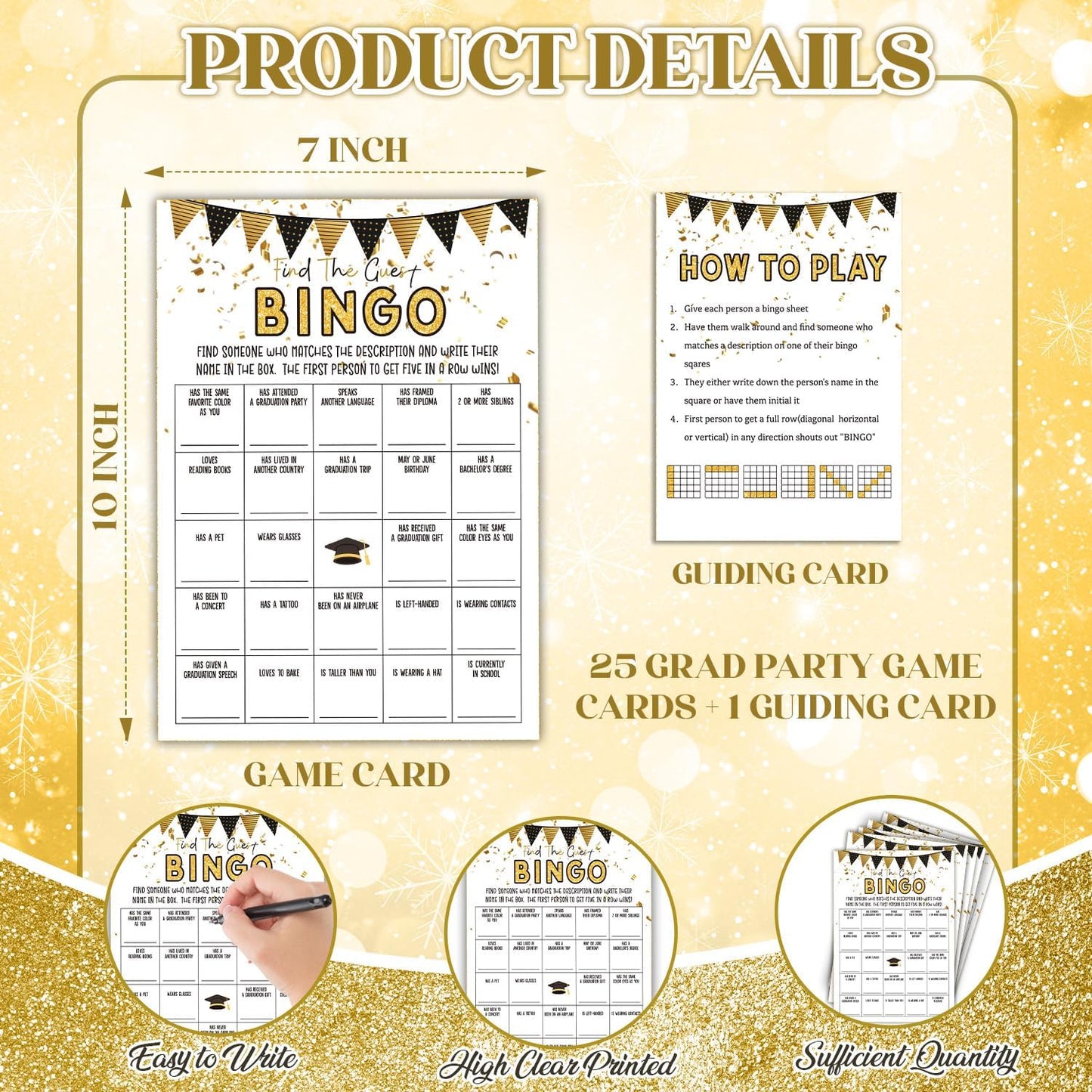 Graduation Party Games, 25 Graduations Bingo Cards, Find The Guest Bingo Game Cards, Grad Celebration Party Supplies - A01