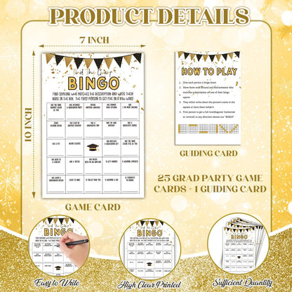 Graduation Party Games, 25 Graduations Bingo Cards, Find The Guest Bingo Game Cards, Grad Celebration Party Supplies - A01