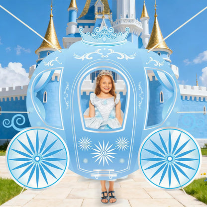 Snowflake Princess Carriage Photo Prop Background Winter Wonderland Selfie Frame Photography Blue Carriage Backdrop Banner 63" Fairy Tale Photo Booth for Winter Snow Holiday Birthday Party Decoration