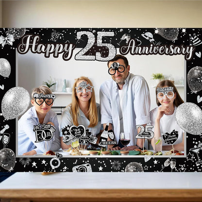 50th Wedding Anniversary Decorations Black Gold 50th Wedding Anniversary Party Photo Booth Props and Selfie Frame Silver Happy 50 Years Anniversaries Party Supplies for Women Men Cheers to 50 Years