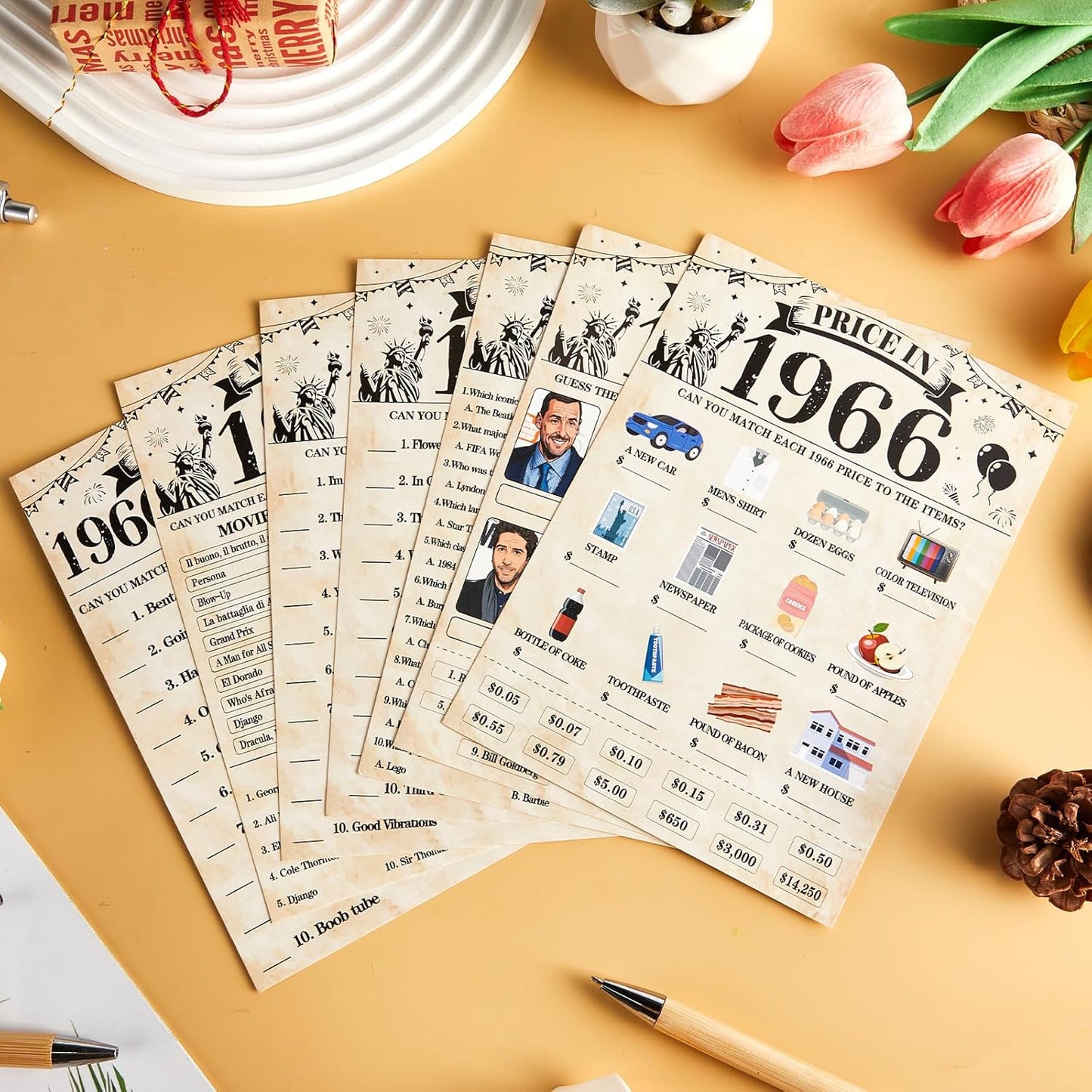 70Pcs 70th Birthday Party Games Born In 1956 Fun 1956 Trivia Music Slang Books Game Double-Sided Game Cards Vintage 70th Birthday Party Supplies for 70 Year Old Activity Anniversary Class Reunion