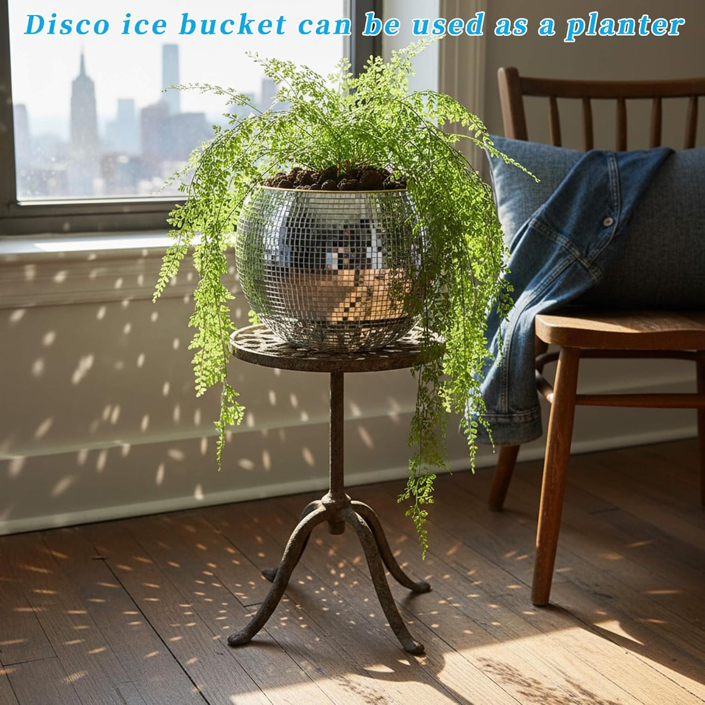 9.8 Inch Disco Ball Ice Bucket, Mirror Silver Cooler for Wine, Beer & Champagne, Perfect Retro Party Accessory