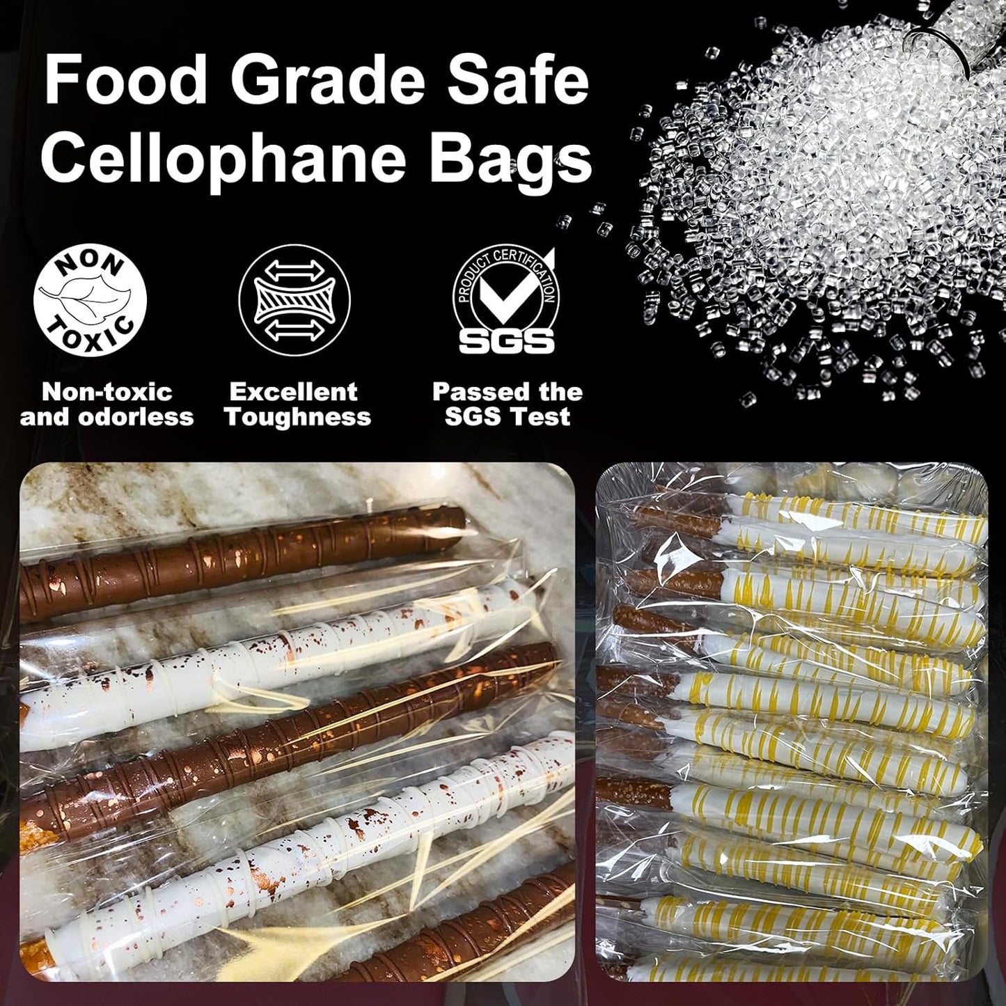 Clear Candy Bags 100pcs 6X10 Cellophane Treat Bag Party Favor Goodie Cake Pop Gift Apple Cello for Gift Baskets Bakery Cookie with Ties