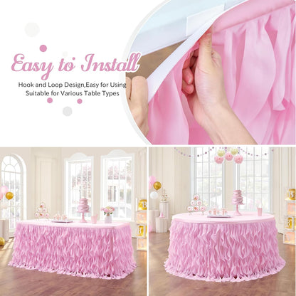 leegleri 6FT Tulle Ruffle Curly Willow Table Skirt for Rectangle or Round Tables, Under The Sea Ocean Blue Baby Shark Themed Tutu Table Skirt for Baby Shower, Birthday Party