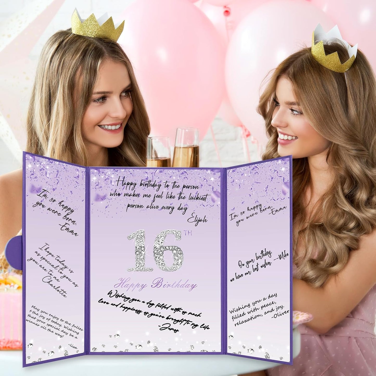 Crenics Sweet 16 Birthday Decorations, Creative Rose Gold 16th Birthday Guest Book Alternative, Large 16th Birthday Signature Book 12" x 18", Great 16 Years Old Birthday Gifts for Girls