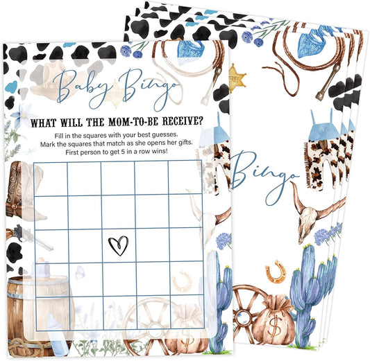 Cowboy Baby Shower Bingo Game, Pack of 30 Game Cards, Wild West Rodeo Shower Game, Gender Reveal Party Decorations, Gender Neutral - KR59