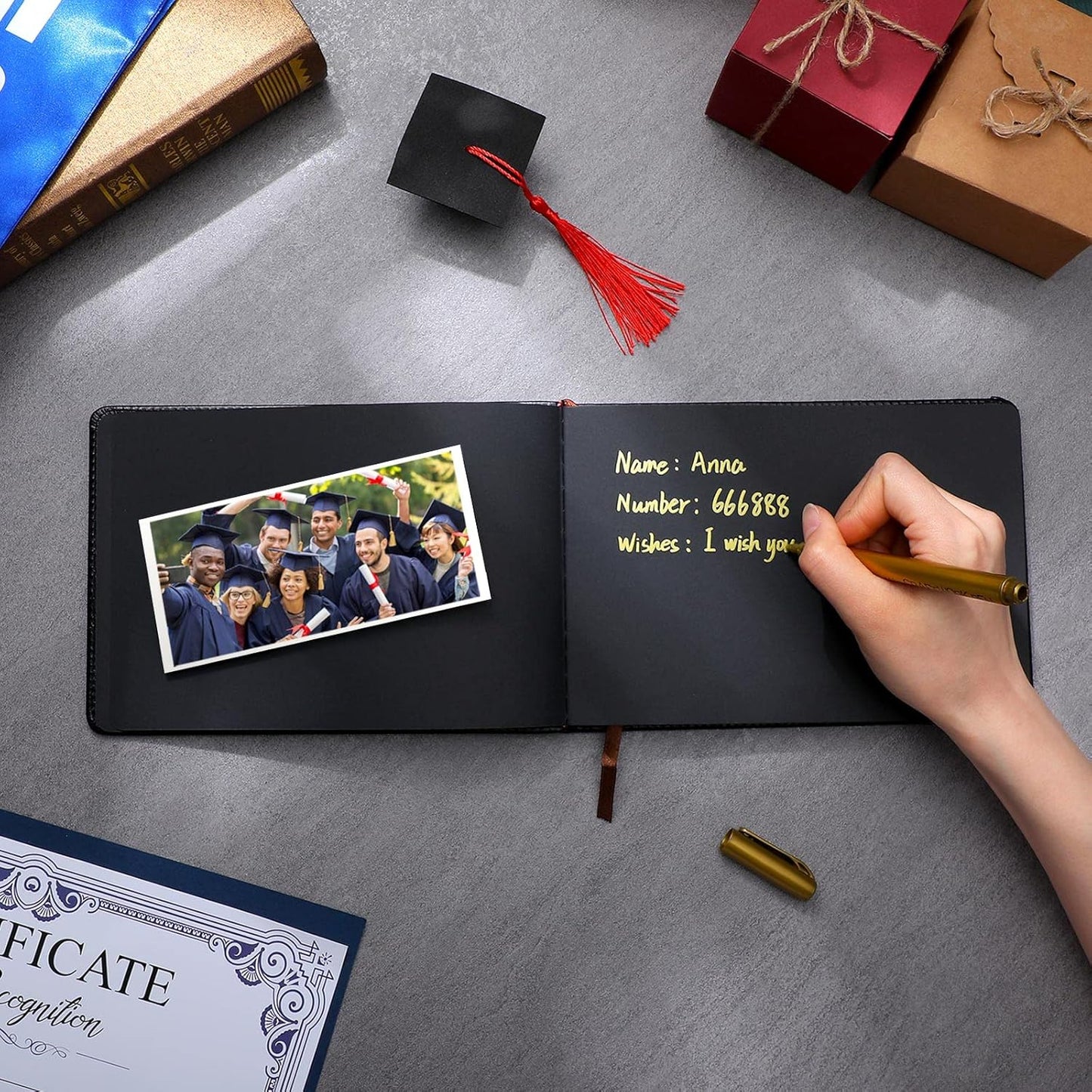 Frienda 2026 Graduation Guest Book Leather Guest Sign in Book with Pen Graduation Party Favors Congratulation Graduates Signature Books(Class of 2026,Black, Gold)