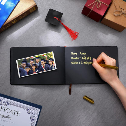 Frienda 2026 Graduation Guest Book Leather Guest Sign in Book with Pen Graduation Party Favors Congratulation Graduates Signature Books(Class of 2026,Black, Gold)