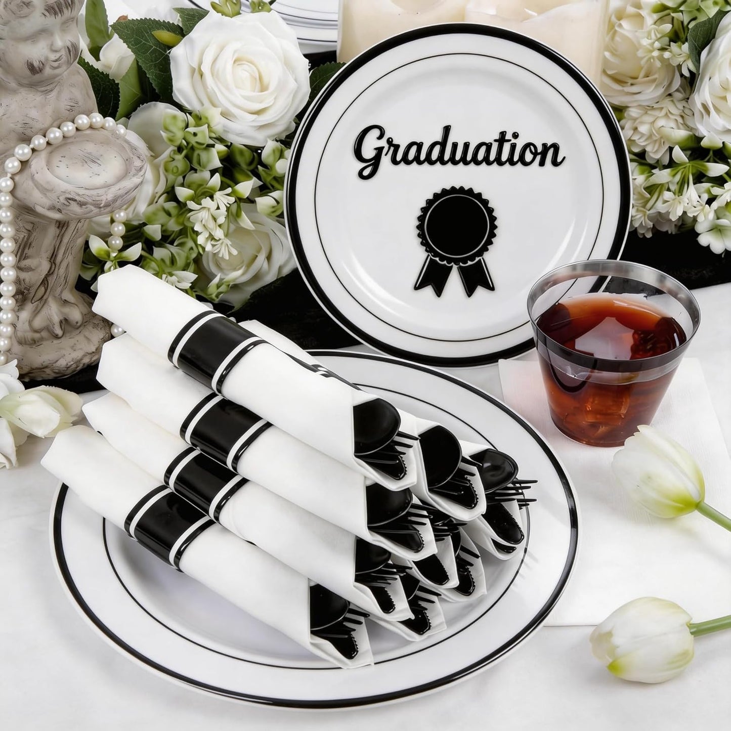 WELLIFE 350-Piece Gold Disposable Plates and Cutlery Set - Premium 10.25" Dinner Plates, 7.5" Dessert Plates, 9oz Cups & Cutlery for Weddings, Catering Events - 50 Guest Service - Elegant & Sturdy