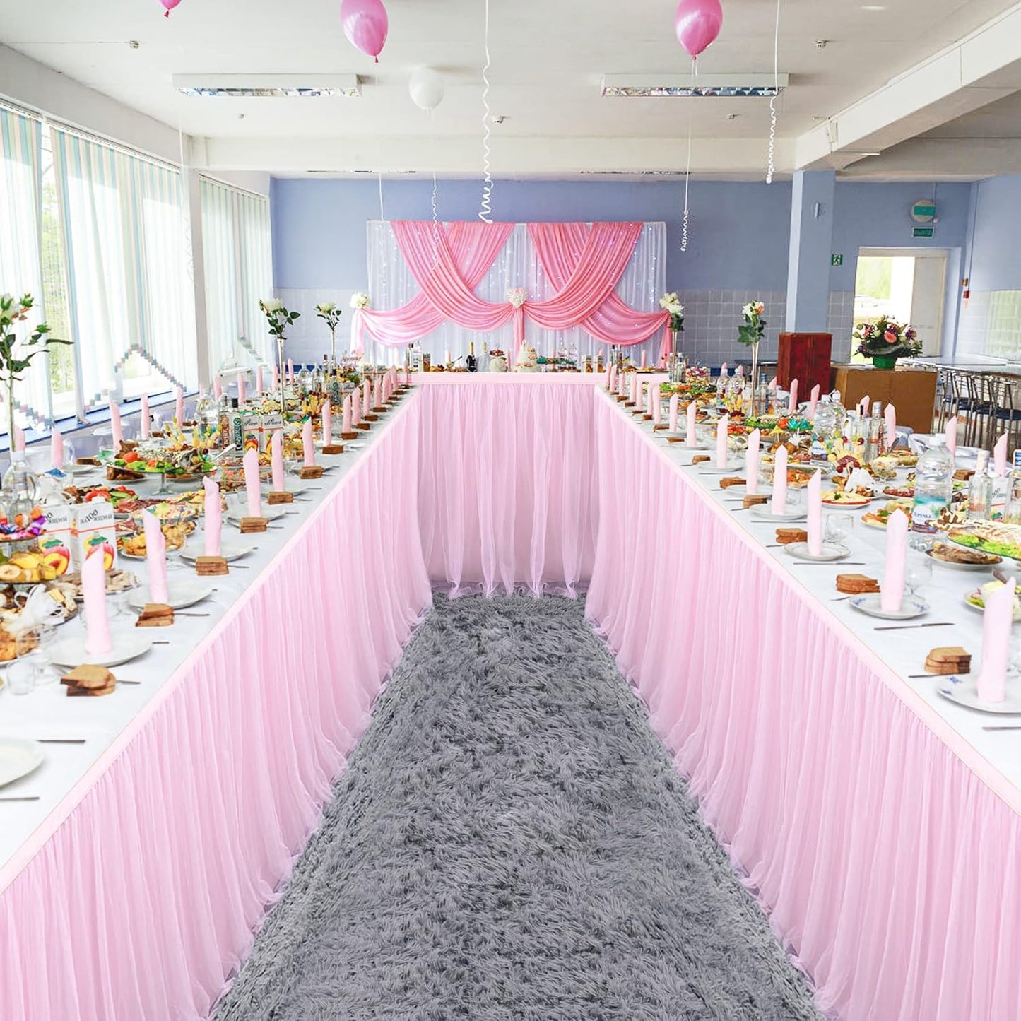 Suppromo 6ft Pink Tulle Table Skirt Baby Shower Tablecloth for Rectangle Tables or Round Tables Pink Ruffle Tutu Table Skirts Desk Skirt for Princess Girls Birthday Party Cake Dessert Decorations
