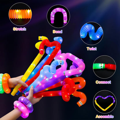 UrChoice Glow Sticks,8PCS LED Pop Tubes Party Favors,Glow Necklaces Bracelets, Light up Camping Toys ,Imaginative Play,Birthday Wedding Decorations,Tons of Ways to Play