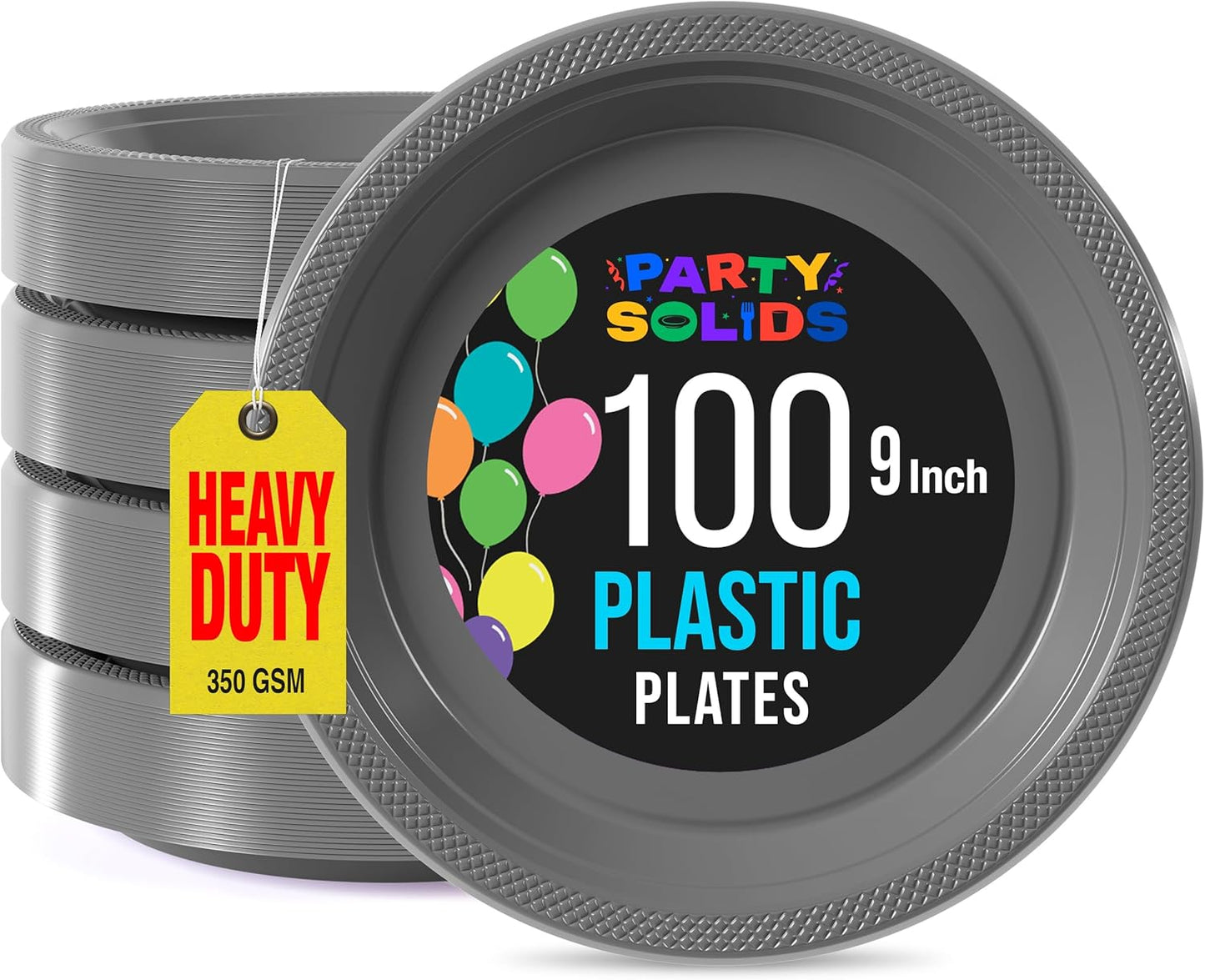 Party Solids Black Plastic Plates For Party 10" Black Disposable Plates For Party Supplies 100 Pcs Plastic Dinnerware Sets Heavy Duty 350 GSM Disposable Dinnerware Set