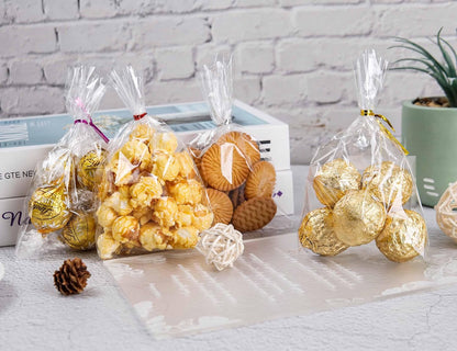 LOKQING Clear Cellophane Treat Bags 6 x 10 in, 100 Pack Mothers Day Gift Bags with Twist Ties, Bags for Cookies, Candy, Party Favors, Bakery Packaging and Small Gifts