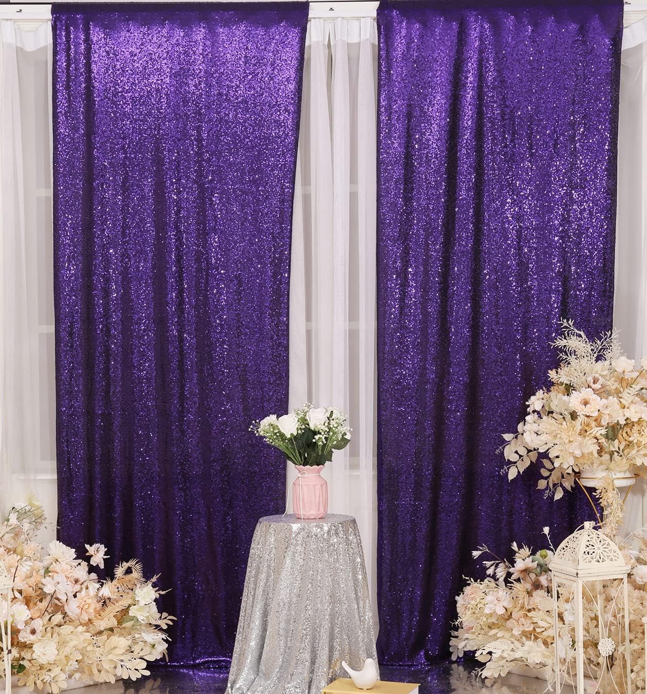 Poise3EHome Black Sequin Backdrop Curtains, 2 Panels 2FTx8FT Glitter Photo Booth Backdrop for Halloween Birthday Bachelorette Wednesday Twilight Party Decorations