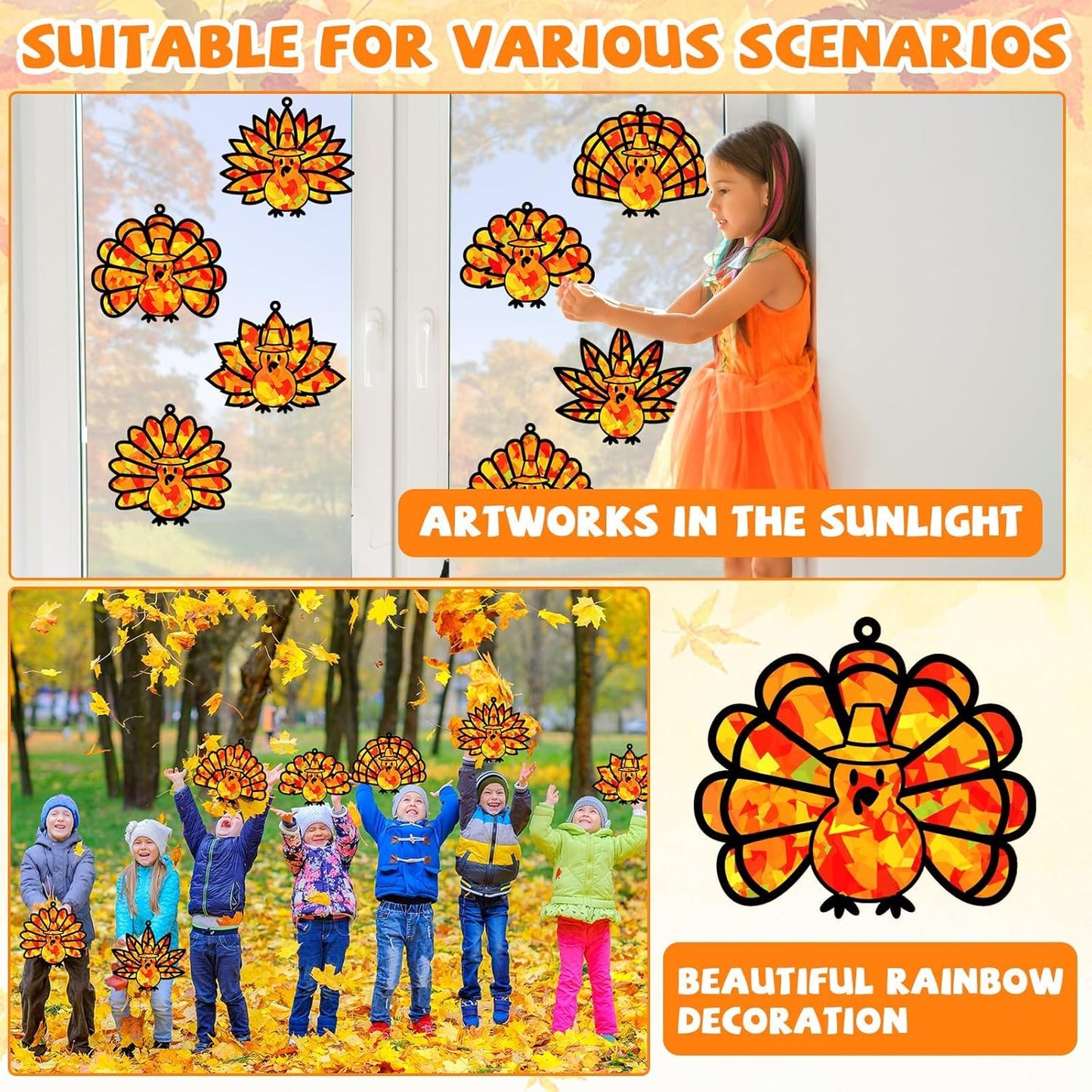 QOUBAI 32 Sets Stars Suncatchers Craft Back to School DIY Stained Glass Window Patriotic 4th of July Paper Craft Home School Classroom Decor Kid Birthday Gift Creative Art Activity Game - Colors B