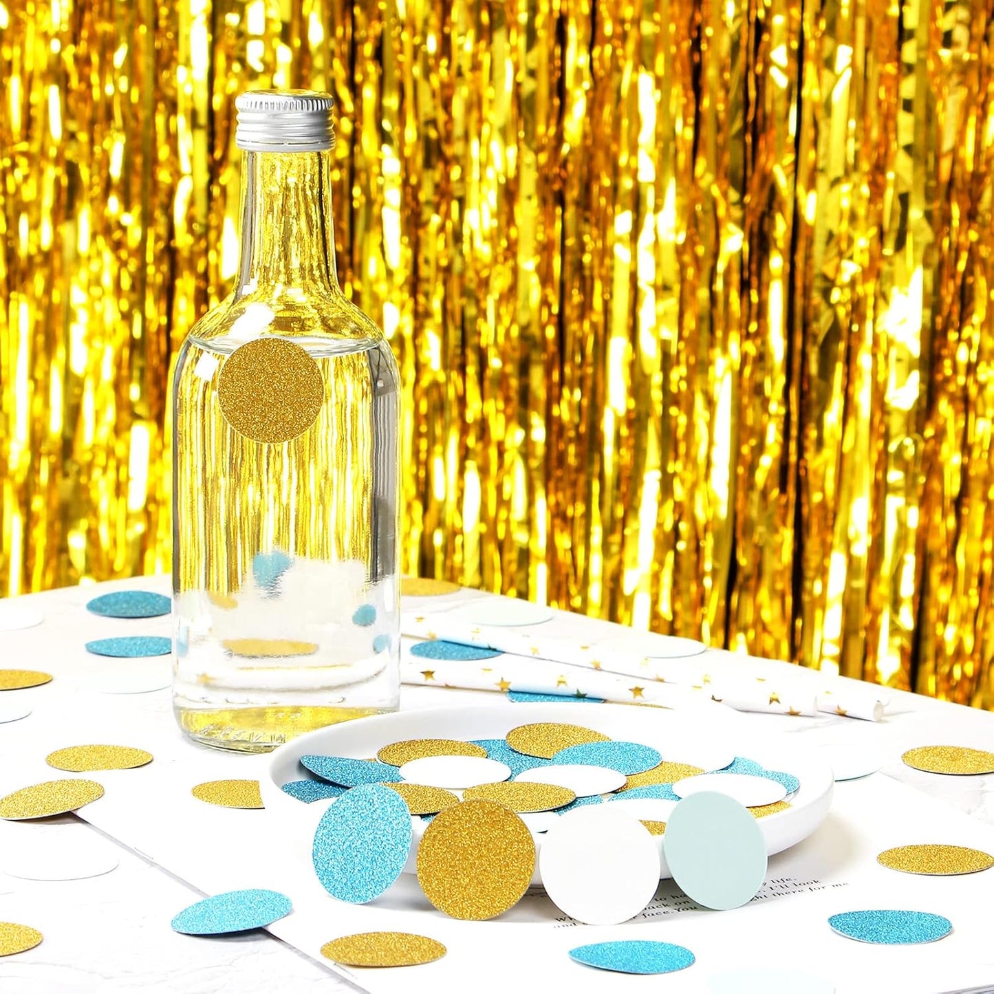 Navy Blue White Gold Confetti Birthday Decorations for Boys Glitter Paper decor Sprinkles Biodegradable Table Confetti Round for Graduation Wedding Baby Shower Party Lasting Surprise 300pcs