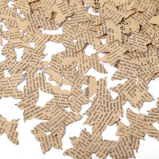 Marspark 1200 Pcs Book Page Heart Confetti 1 Inch Vintage Newspaper Wedding Table Confetti Novelty Party Decorations for Book Themed Party Decor Birthday Photo Prop Bridal Shower(Khaki)