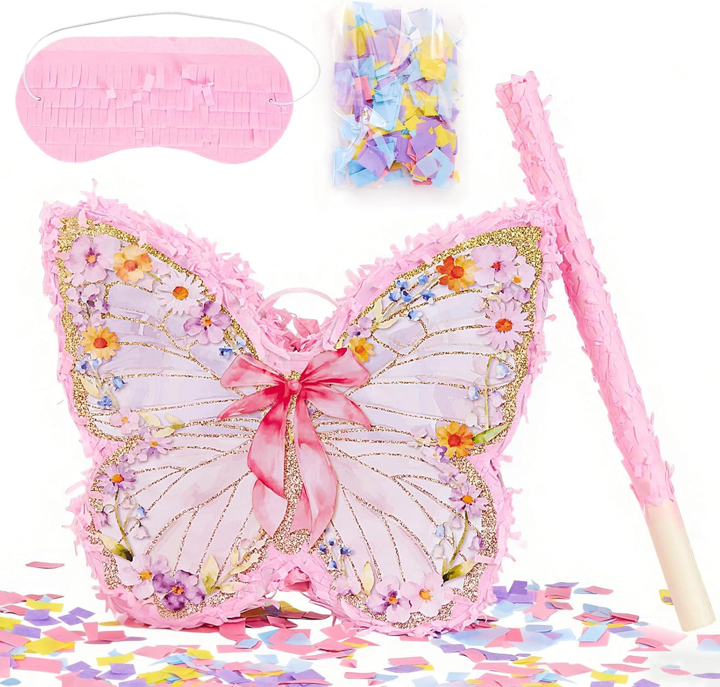 Pink Cowgirl Boot Piñata Set with Bat and Blindfold, 15.7 x 11 in Western Cowgirl Birthday Party Decorations, Girls Theme Party Piñata for Candy & Treats