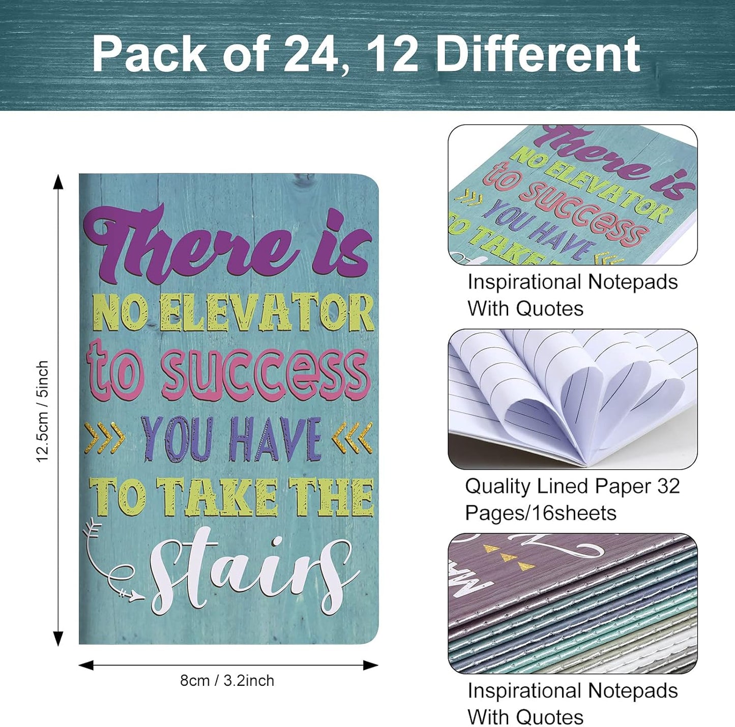 Outus 24 Pieces Mini Inspirational Notepads Motivational Small Pocket Journal Notebook Inspiring Note Pads Gift for School Office Travel Coworkers Supplies, 12 Styles (Simple Style)