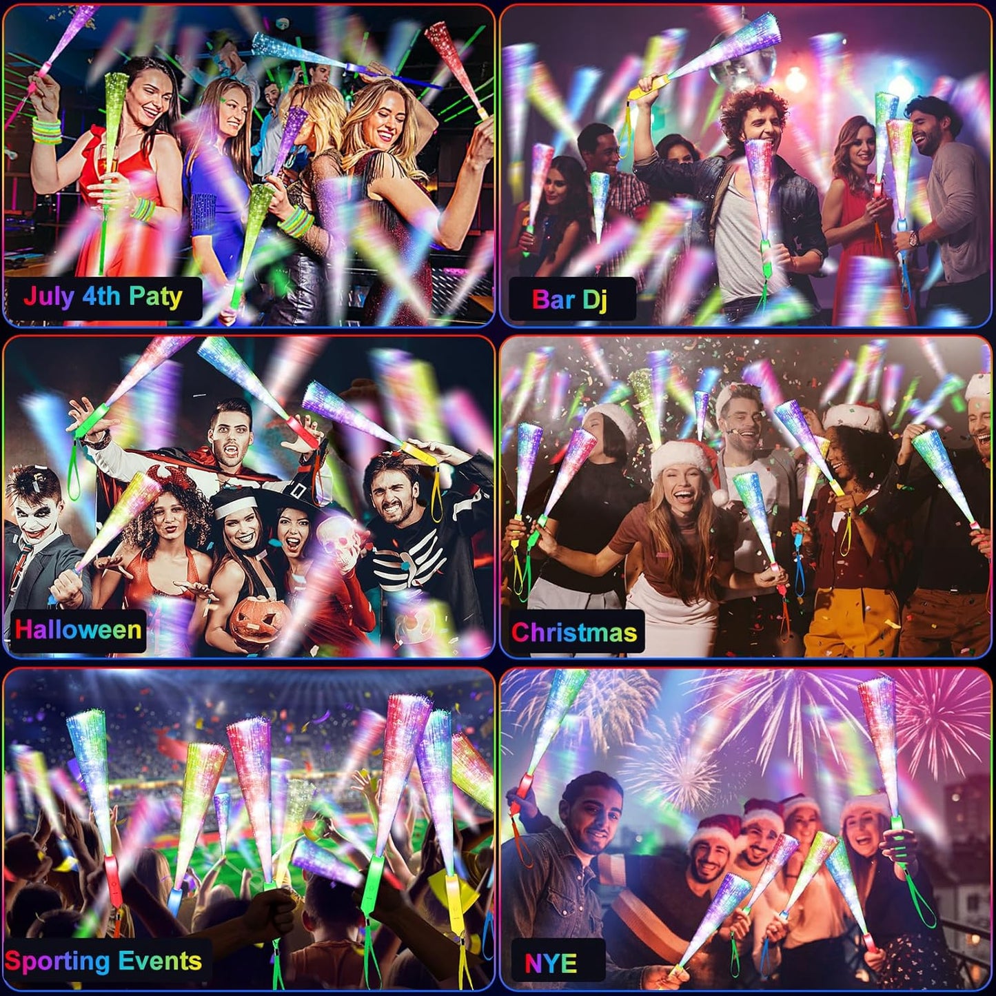 SHQDD 28 PCS Glow Fiber Wands Sticks, LED Light Wands, Glow in The Dark Party Supplies, Fiber Optic Wands, LED Flashing Sticks, Fiber Optic Light Wand Stick for July 4th Party, Wedding, Halloween