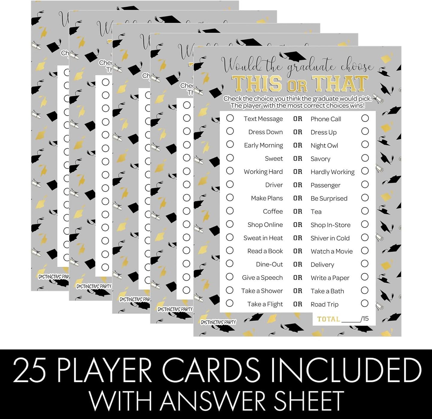 DISTINCTIVS Graduation Party Game - This or that Game for Teens and Adults, Class of 2026, 25 Guests