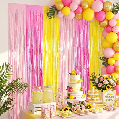 Frienda 4Pcs Sunset Party Decorations 6.6Ft Fringe Curtains Party Decorations Pink and Orange Backdrop Curtains for Sunset Autumn Thanksgiving Bridal Wedding Graduation Backdrop Decor