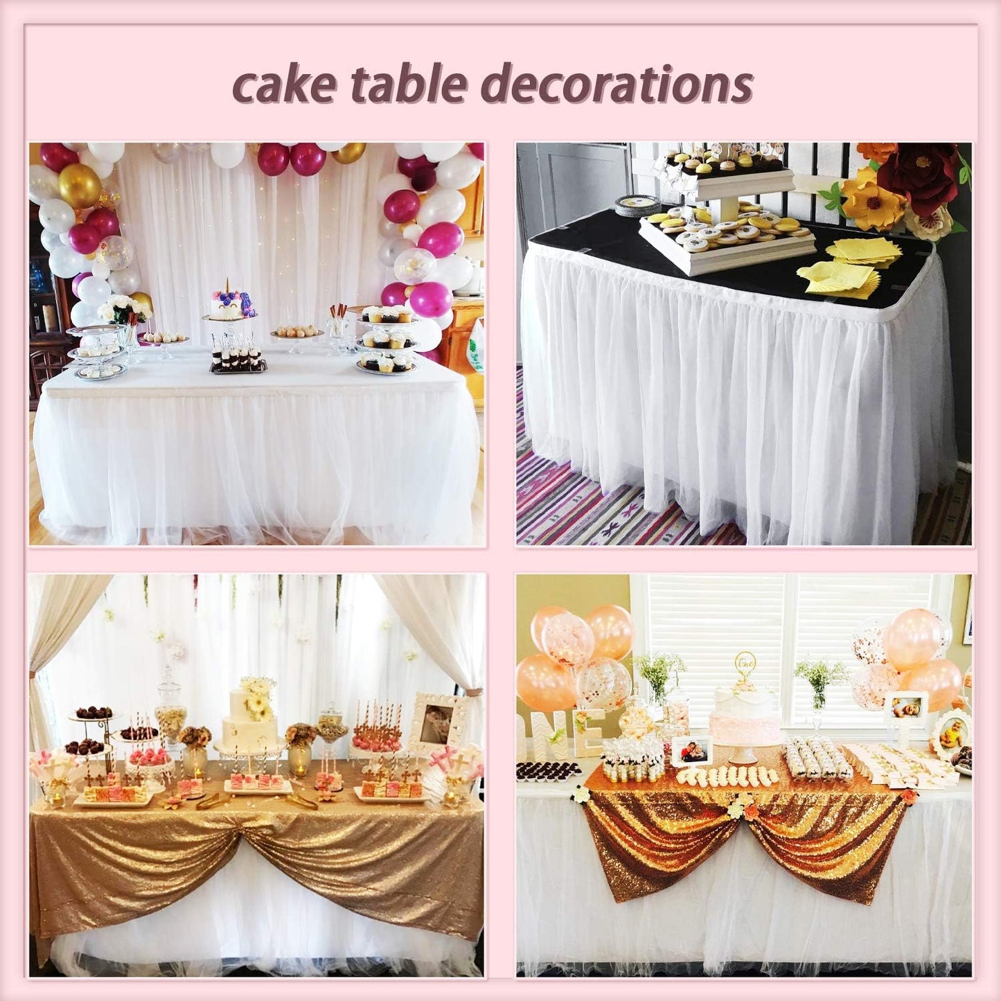 Suppromo 6ft Pink Tulle Table Skirt Baby Shower Tablecloth for Rectangle Tables or Round Tables Pink Ruffle Tutu Table Skirts Desk Skirt for Princess Girls Birthday Party Cake Dessert Decorations