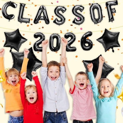 Graduation Balloons, Class of 2026 Balloons, 16Inch Gold Grad Class of 2026 Letters Foil Balloon Sign with Star Balloons, Class of 2026 Decorations for High School College Graduation Party Decorations