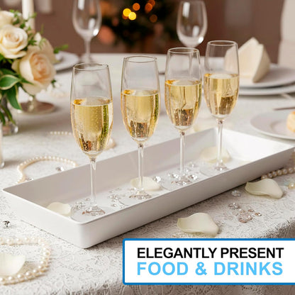 US Acrylic White Plastic Serving Trays (Set of 4) 15” x 10” | Large Unbreakable Reusable Rectangular Party Platters | Serve Appetizers, Fruit, Veggies, & Desserts | BPA-Free & Made in USA