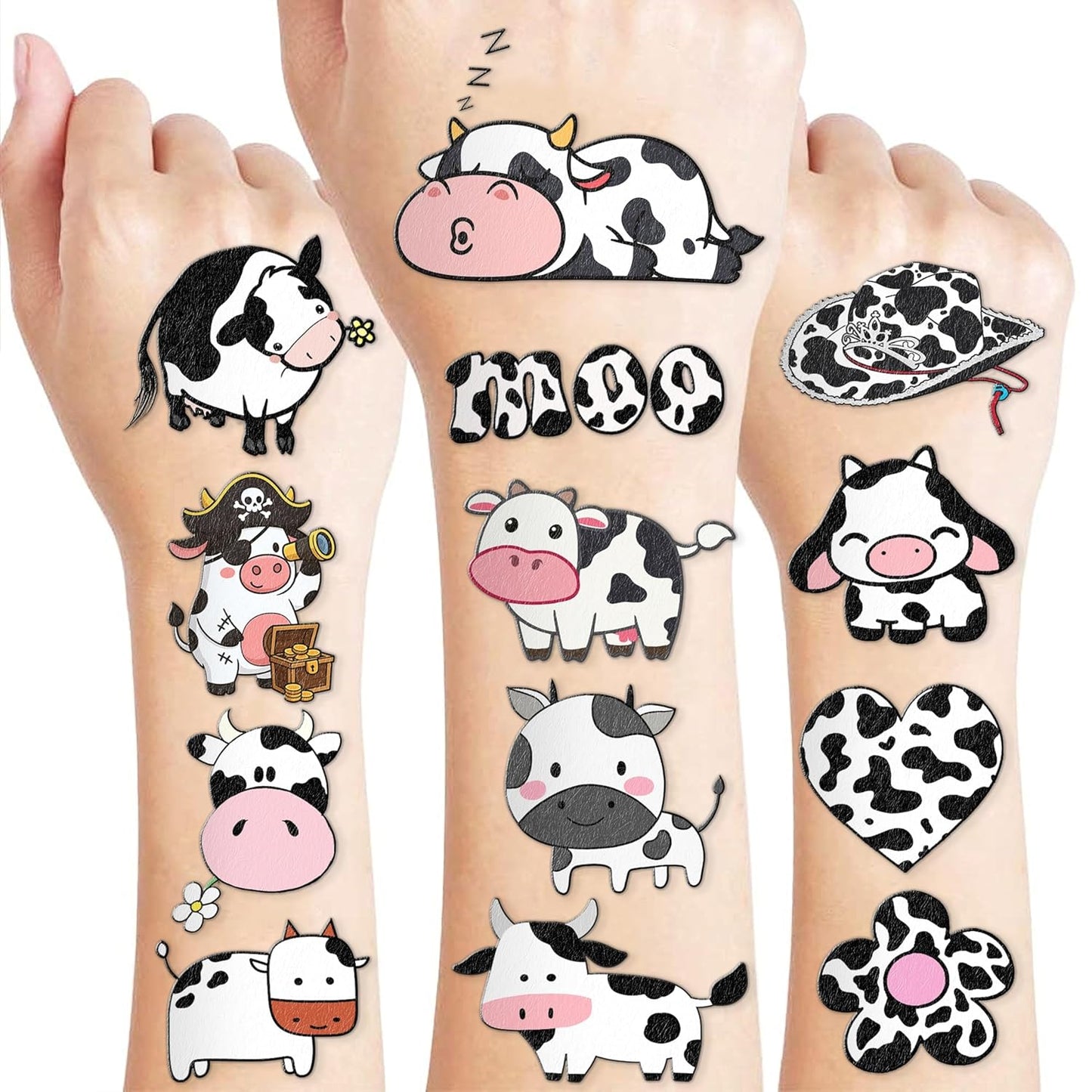 96PCS Cow Pre-Cut Temporary Tattoos for Kids - Farm Animal Birthday Party Supplies, Decorations, and Favors - Super Cute Milk Cow Sticker Gifts for Boys & Girls, Classroom Prizes, and Themed Events