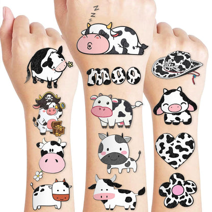 96PCS Cow Pre-Cut Temporary Tattoos for Kids - Farm Animal Birthday Party Supplies, Decorations, and Favors - Super Cute Milk Cow Sticker Gifts for Boys & Girls, Classroom Prizes, and Themed Events