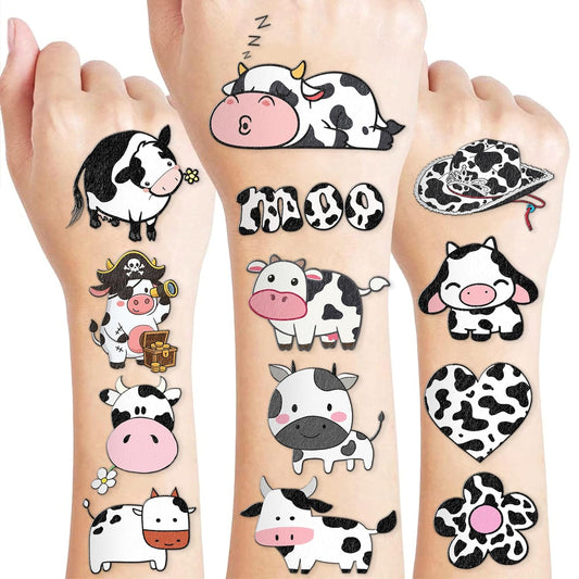 96PCS Cow Pre-Cut Temporary Tattoos for Kids - Farm Animal Birthday Party Supplies, Decorations, and Favors - Super Cute Milk Cow Sticker Gifts for Boys & Girls, Classroom Prizes, and Themed Events