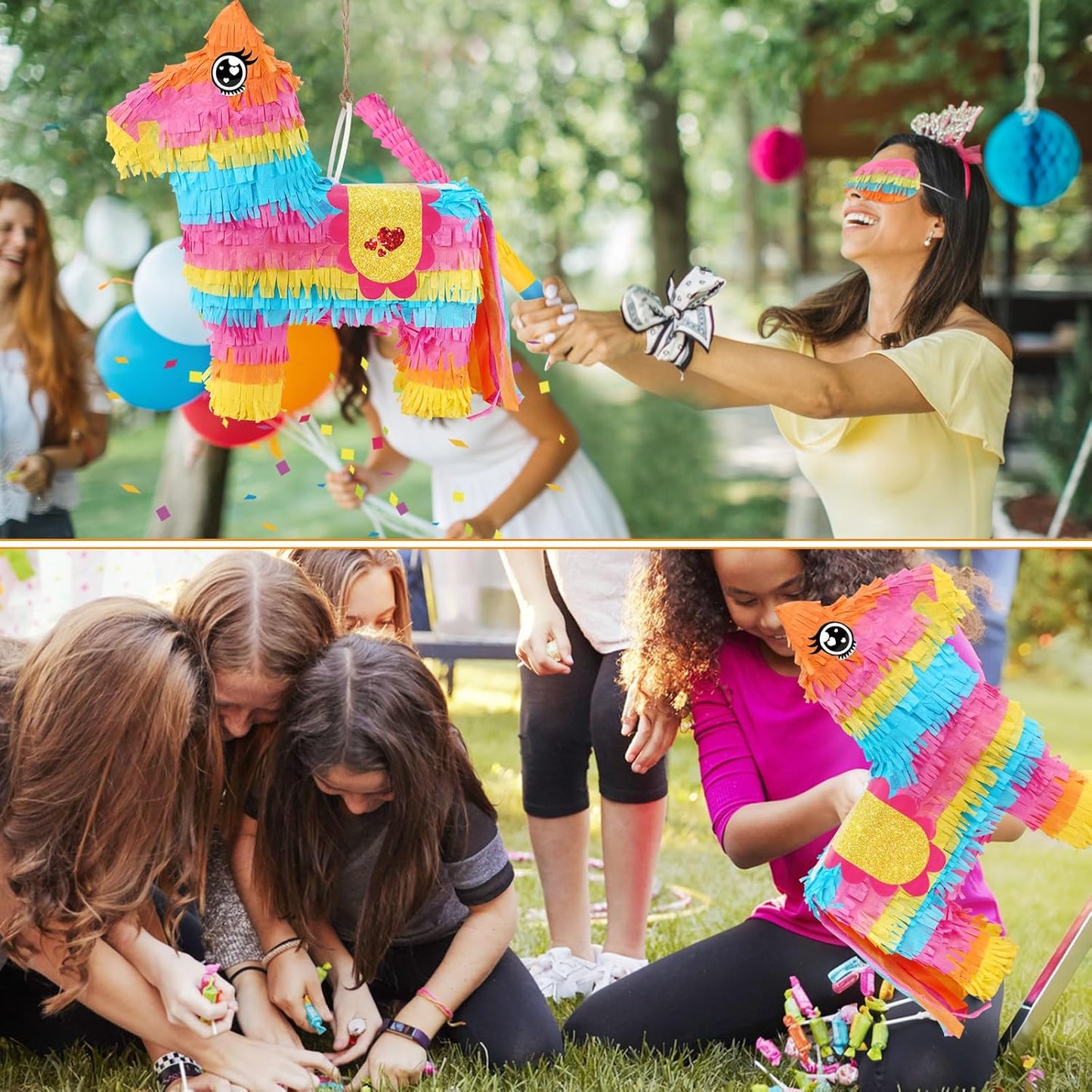 Hooqict Mexican Pinata with Blindfold and Bat Stick Party Pinata for Fiesta Carnival Cinco de Mayo Decorations Kids Adults Mexican Party Games Birthday Party Supplies