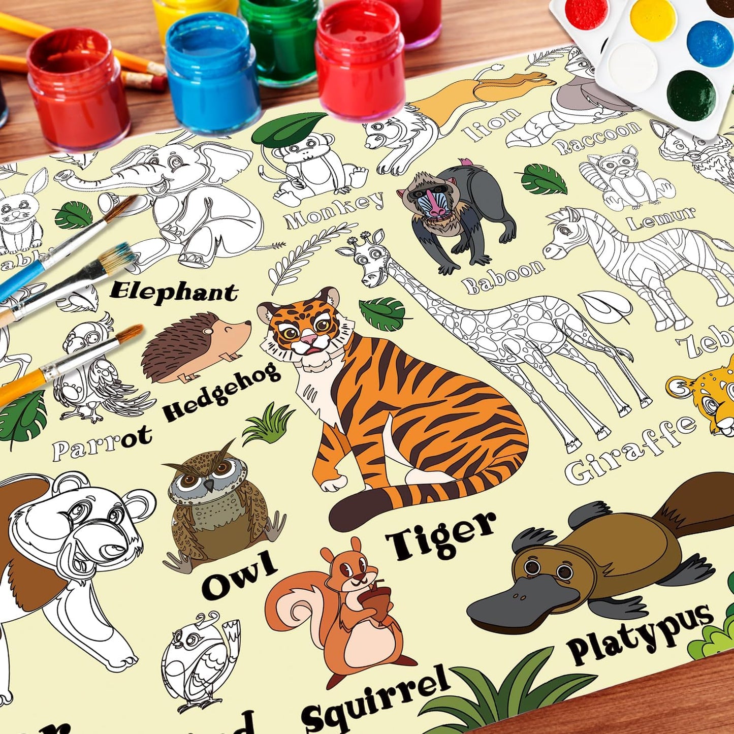 43.3x31.5 Summer Coloring Poster with Picture, Giant Cute Painting Poster, Large Coloring Tablecloth for Classroom Home Birthday Party Supplies Favor