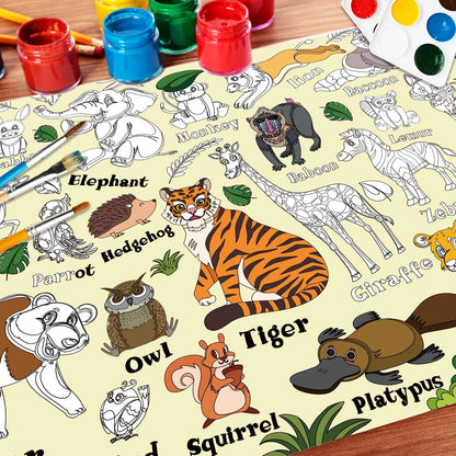 43.3x31.5 Summer Coloring Poster with Picture, Giant Cute Painting Poster, Large Coloring Tablecloth for Classroom Home Birthday Party Supplies Favor