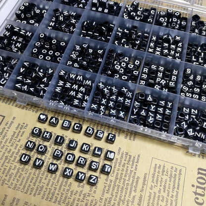 Amaney 1400pcs Glow Letter Beads, Heart Beads Whit Elastic Beading Cord,4x7mm Round Acrylic Alphabet Beads for Friend Bracelet Jewelry Making