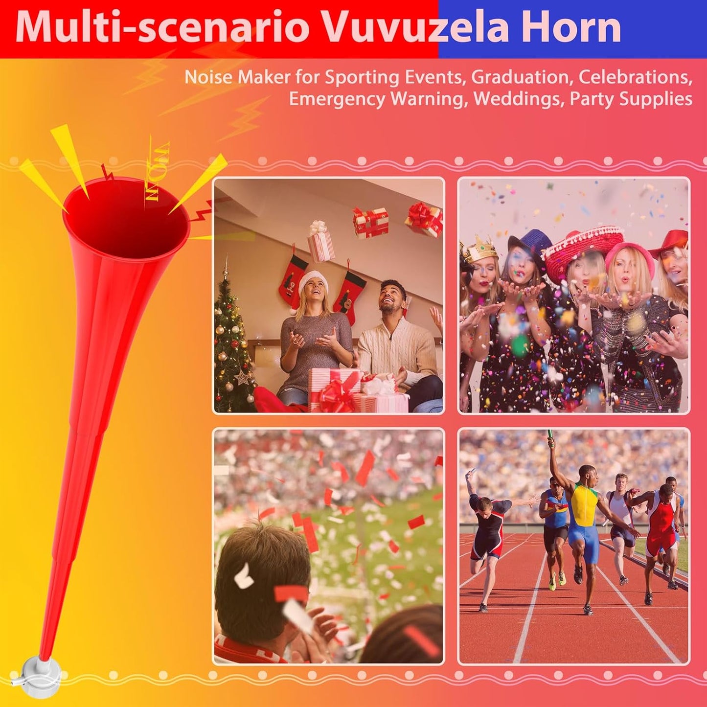 Collapsible Stadium Horn 24 Inch Vuvuzela Plastic Trumpet Blow Horns Noise makers for Sporting Events School Sports Football Games Party Supplies Favors Accessories (Black)