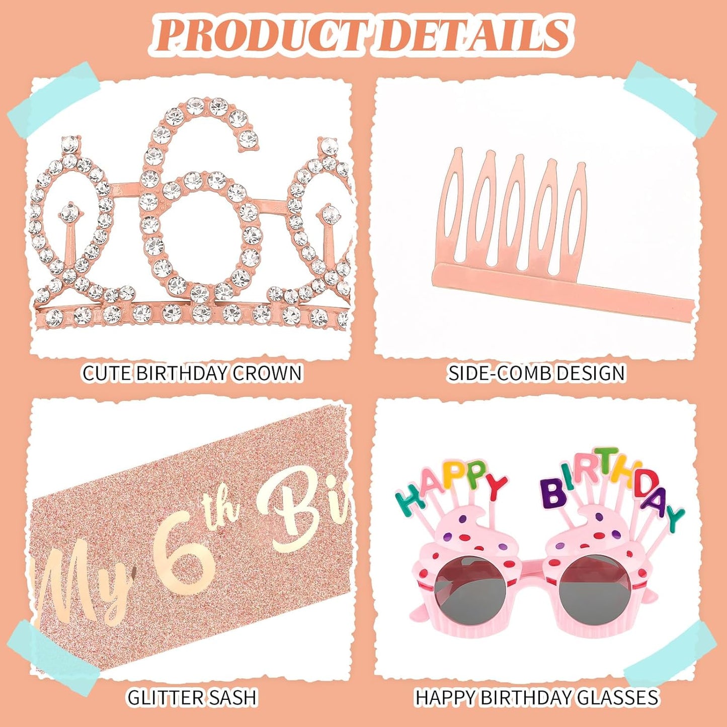 YARIEW 3rd Birthday Decorations, 3rd Glitter Purple Sash and Crown Kit with Happy Birthday Sunglasses, Tiara Princess Crown and Sash Party Outfit Accessory