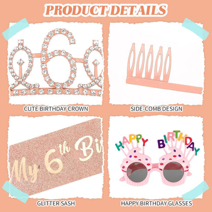YARIEW 3rd Birthday Decorations, 3rd Glitter Purple Sash and Crown Kit with Happy Birthday Sunglasses, Tiara Princess Crown and Sash Party Outfit Accessory