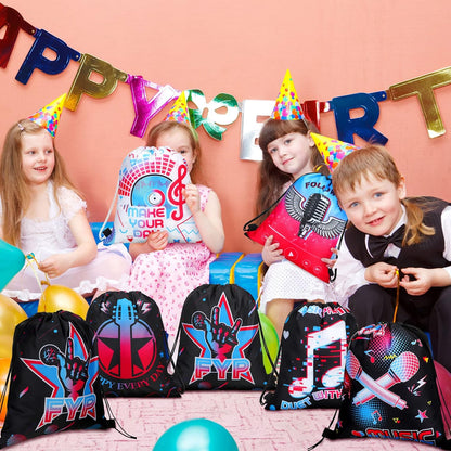 Funtery 32 Pcs Glow Party Drawstring Bags Glow Party Favors Neon Birthday Treat Bags for Teens Social Media Theme Gifts School Travel Supplies, 11.81 x 9.84 Inch