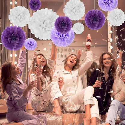 Tissue Paper Pom Poms, Pink Tissue Paper Flowers, Hanging Flower Balls for Weddings Fiesta Parties Birthday Baby Showers Classroom Bridal Shower Decoration (18Piece Set-6/10/12/14Inch)