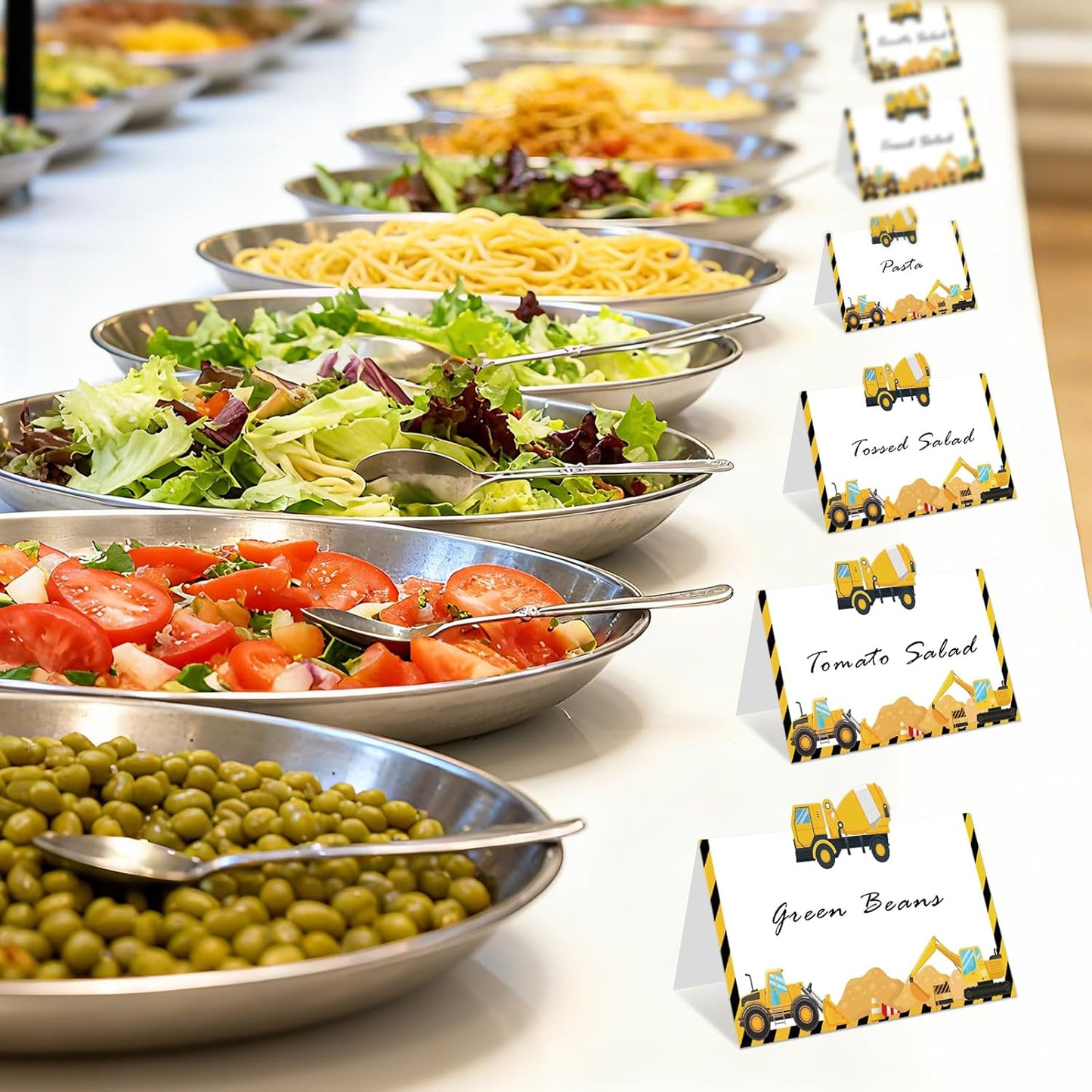Construction Table Place Cards 50pcs Dump Truck Tent Cards Digger Excavator Food Labels Car Blank Name Card for Birthday Baby Shower Construct Theme Party Table Setting Supplies