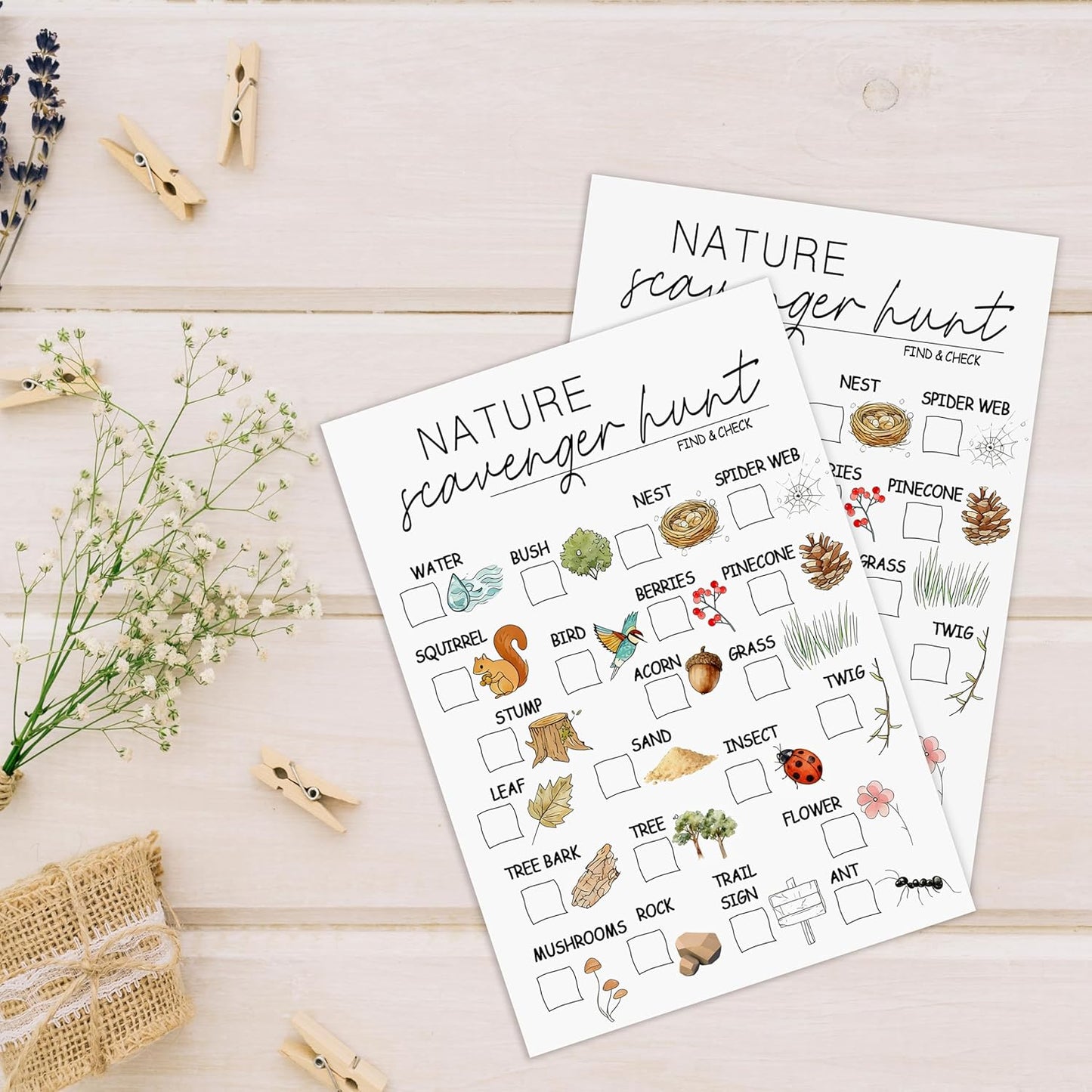 30Pcs Nature Scavenger Hunt Cards, Scavenger Hunt Cards Road Trip and Travel Activities, Spring Summer Holiday Party Supplies, Camping Games Outdoor Indoor Seek Activity-A03