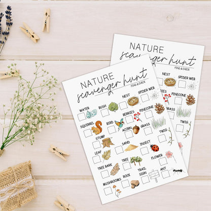 30Pcs Nature Scavenger Hunt Cards, Scavenger Hunt Cards Road Trip and Travel Activities, Spring Summer Holiday Party Supplies, Camping Games Outdoor Indoor Seek Activity-A03