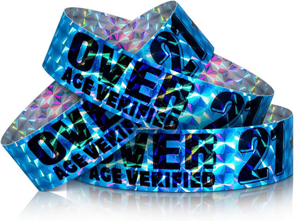 Ferraycle Over 21 Wristbands Holographic Events Wristbands Plastic Party Bracelets Waterproof Bracelets Arm Bands for Events Concerts