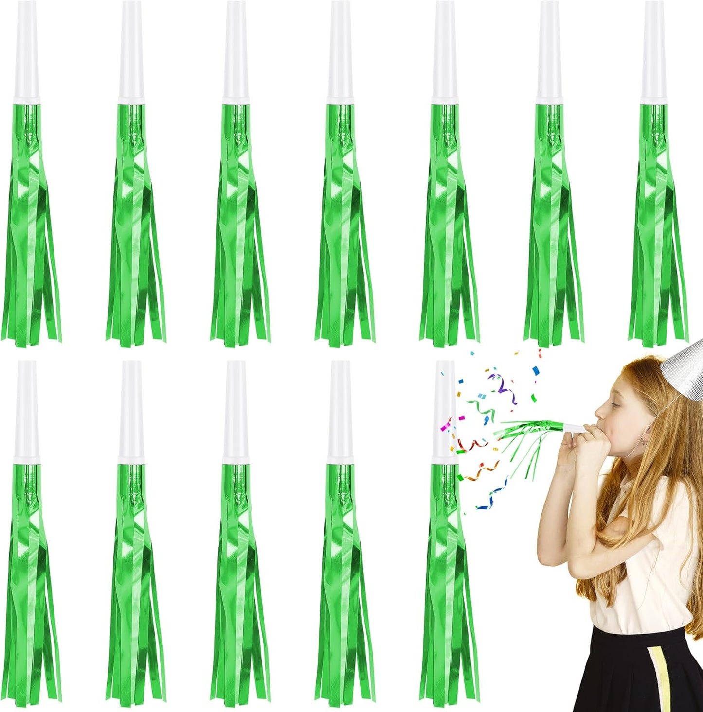 12 Pcs Glitter Noise Makers Metallic Fringed Party Blower for Adults Birthday Graduation New Years Party Favors Supplies (Colorful)