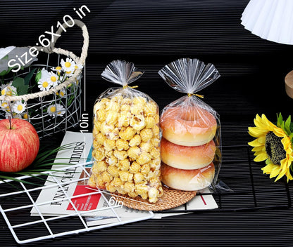 Clear Candy Bags 100pcs 6X10 Cellophane Treat Bag Party Favor Goodie Cake Pop Gift Apple Cello for Gift Baskets Bakery Cookie with Ties