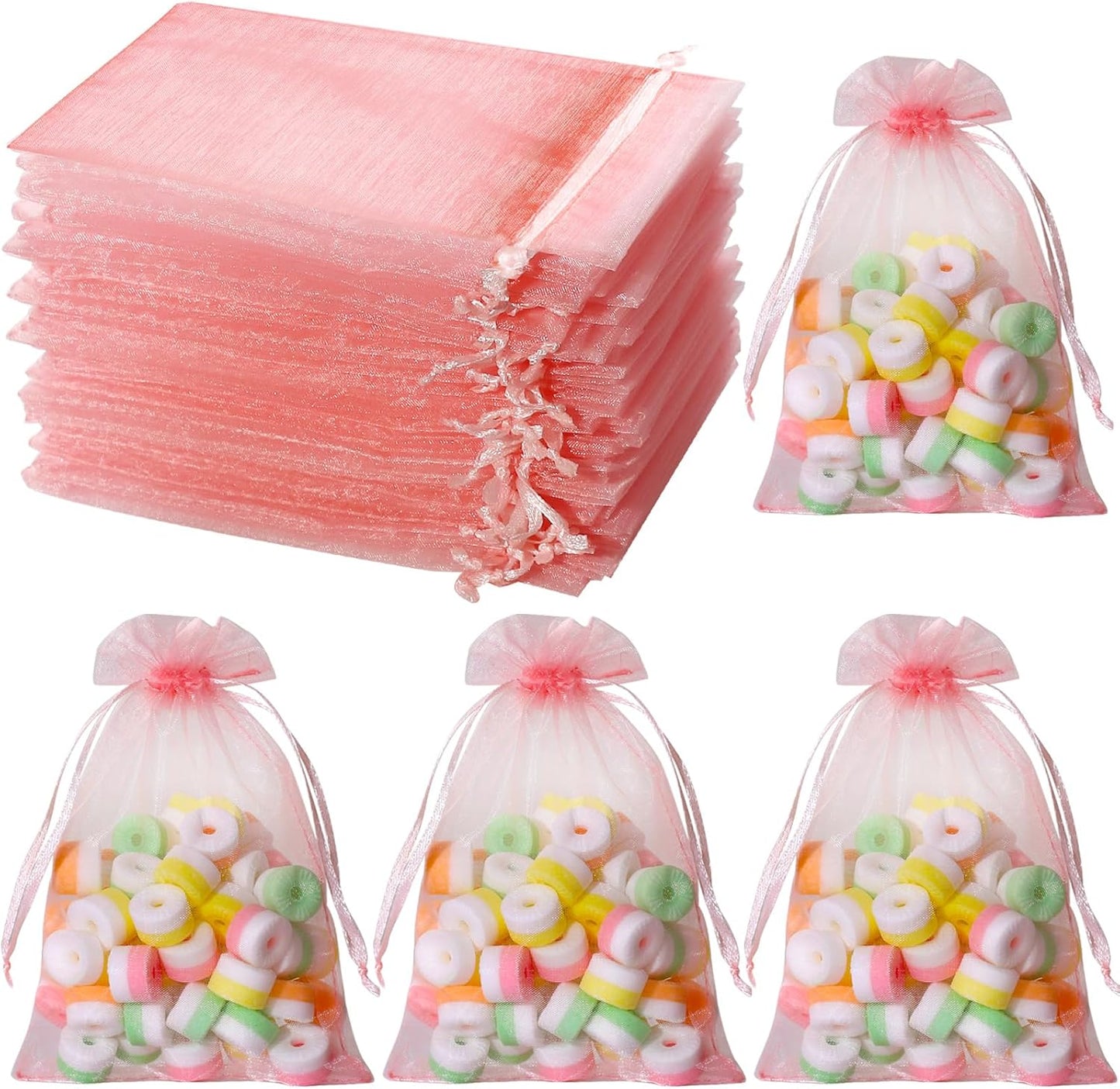 Hopttreely 100PCS Premium Sheer Organza Bags, White Wedding Favor Bags with Drawstring, 4x4.72 Jewelry Gift Bags for Party, Jewelry, Christmas, Mother's Day, Festival, Bathroom Soaps, Makeup Organza Favor Bags