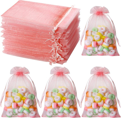 Hopttreely 100PCS Premium Sheer Organza Bags, White Wedding Favor Bags with Drawstring, 4x4.72 Jewelry Gift Bags for Party, Jewelry, Christmas, Mother's Day, Festival, Bathroom Soaps, Makeup Organza Favor Bags